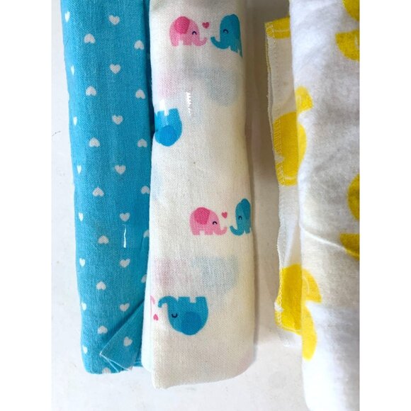 Lot of 3 Receiving Blanket Rubber duckie Elephants Hearts Yellow Blue Pink Unise - Picture 3 of 4
